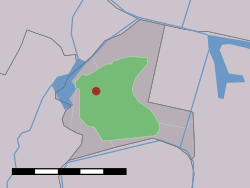 The village (dark red) and the statistical district (light green) of Spaarnwoude in the municipality of Haarlemmerliede en Spaarnwoude.