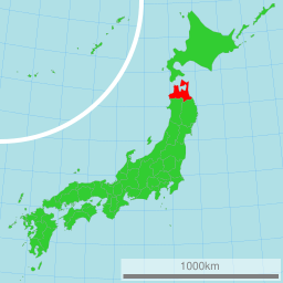 Karta över Japan med Aomori utsatt.