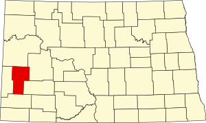 Map of North Dakota highlighting Billings County