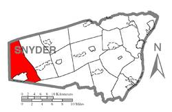 Map of Snyder County, Pennsylvania highlighting West Beaver Township