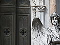 Statue of archangel Uriel wearing an Eye of Providence headgear at the Old Cemetery of Paysandú