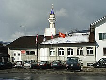 Mosque with minaret in Wangen bei Olten, canton of Solothurn. Inaugurated in July 2009, this mosque triggered that year's popular initiative which banned the construction of any further mosque towers in Switzerland. Moschee Wangen bei Olten.jpg