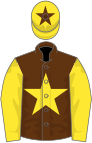 Brown, yellow star and sleeves, yellow cap, brown star