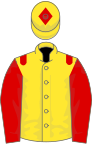 Yellow, red epaulettes and sleeves, red diamond on cap