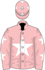 Pink, white star, white stars on sleeves and cap
