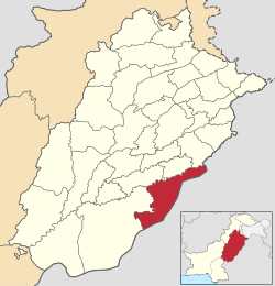 Map of Bahawalnagar District (highlighted in red) within Punjab.