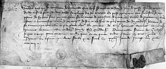 Page manuscrite sur neuf lignes, sceau au lion.
