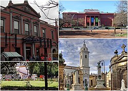 Clockwise from top: the Recoleta Cultural Center, Floralis Genérica, France Square and the Recoleta Cemetery with the Nuestra Señora del Pilar Basilica.