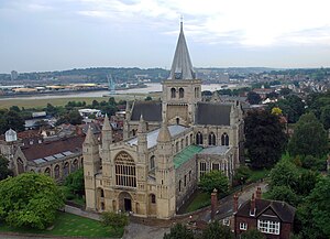 English: Rochester Cathedral as viewed from th...