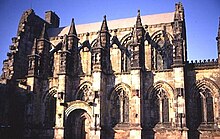 Rosslyn Chapel is an intact church, though only the unused sections are protected by scheduling Rosslyn Chapel.jpg