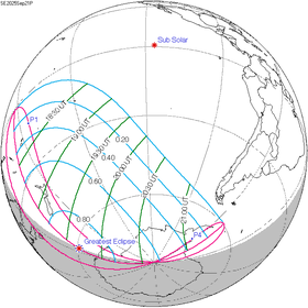 Carte de l'éclipse générale.