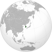 Projection of Asia with South Korea in green