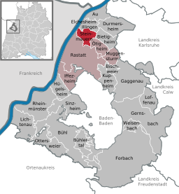 Läget för Steinmauern i Landkreis Rastatt