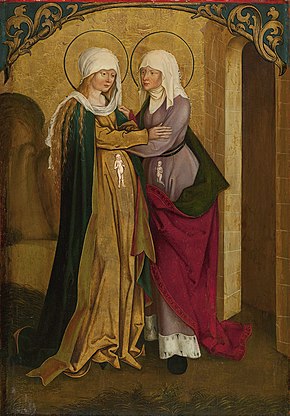 The scene of Mary visiting Elizabeth in an early 16th-century painting