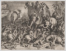 A 16th-century engraving depicting the battle between Scipio and Hannibal at Zama