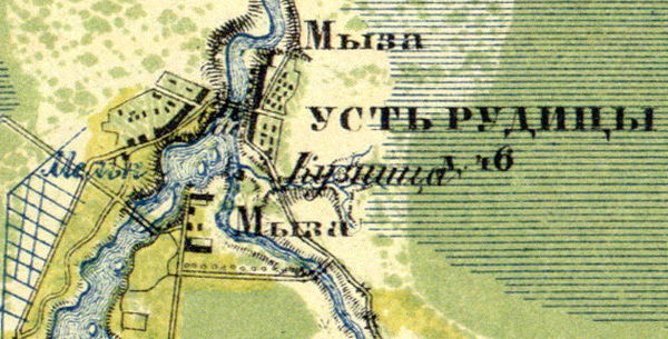 План деревни и мызы Усть-Рудицы. 1860 год