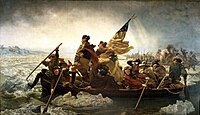 Emanuel Leutze: Washington crossing the Delaware, 1851, dat zou uitgroeien tot een iconisch werk in de Amerikaanse patriottische schilderkunst.