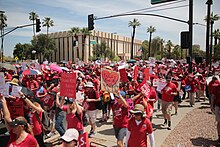 All workers, like the Arizona teachers in 2019, are guaranteed the right to take collective action, including strikes, by international law, federal law and most state laws. -RedForEd (41008219574).jpg