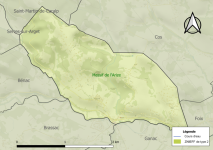 Carte de la ZNIEFF de type 2 sur la commune.