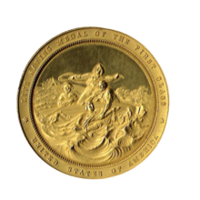 The gold Lifesaving Medal awarded to Charles Eddington, a crew member of the New Brighton lifeboat, in February 1877 1877 Lifesaving Gold Medal.png