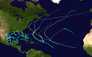 A summary map of all tropical cyclone tracks in the 1936 Atlantic hurricane season