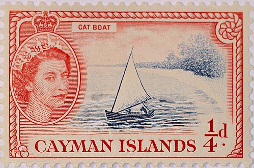 1955: с изображением кэта (парусного судна), ¼ пенни (Mi #136; Yt #140)