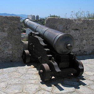 Spanish 24-pounder long gun mounted on the coastal defences of Ibiza Town.