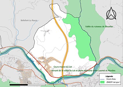 Carte des ZNIEFF de type 1 sur la commune.