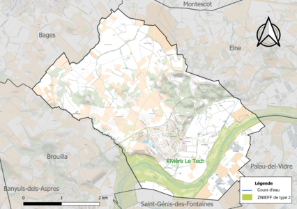 Carte de la ZNIEFF de type 2 sur la commune.