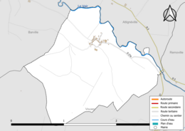 Carte en couleur présentant le réseau hydrographique de la commune