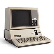Apple III plus with monitor sitting at a slight angle