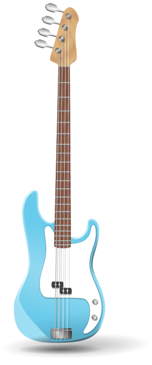 An electric bass guitar