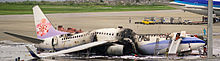 China Airlines Flight 120 caught fire while taxiing China Airlines B-18616 fire.jpg