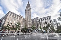 Tower City on the Red, Blue, Green, and Waterfront Lines Cleveland Public Square Fountain (27441802124).jpg