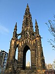 East Princes Street Gardens, Scott Monument With Retaining Wall And Steps