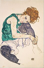 Sitzende Frau mit angezogenem Knie, Nationalgalerie Prag, 1917