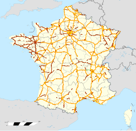 Réseau autoroutier en métropole en 2012, en jaune les autoroutes A, en rouge les voies rapides