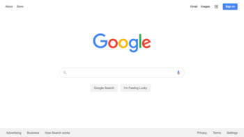 English: The Google search homepage, viewed in Google Chrome.
