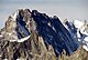 Grandes Jorasses von Nordosten. Rechts hinten Dôme de Rochefort, Aiguille de Rochefort und Mont Mallet (v. l. n. r).