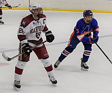 An American Collegiate Hockey Association game between Harvard and Coast Guard in 2019 Harvard vs. USCGA hockey (cropped).jpg