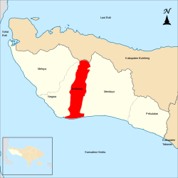 Peta kecamatan Jembrana ring Kabupatén Jembrana, Bali, Indonésia