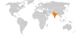 Mappa che indica l'ubicazione di Israele e India