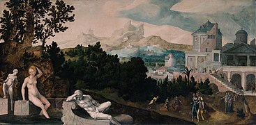 Betsabé nel bañu, del círculu de Jan van Scorel, ca. 1540-1545.