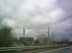 Jordan Point seen from the approach to the Benjamin Harrison Memorial Bridge; visible are the skeleton lighthouse tower and keeper's dwelling of the former Jordan Point Light