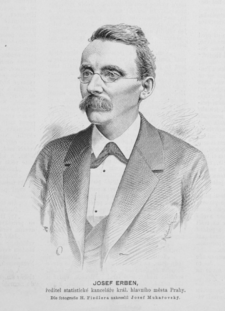 Josef Erben (1891). Kreslil Josef Mukařovský podle fotografie Josefa Fiedlera. Z archivu ÚČL AV ČR.