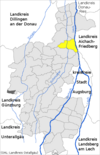 Lage der Gemeinde Langweid am Lech im Landkreis Augsburg