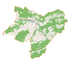 Mapa konturowa gminy Maków Podhalański, w centrum znajduje się punkt z opisem „Juszczyn”