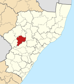 Kaart van Suid-Afrika wat Umtshezi in KwaZulu-Natal aandui
