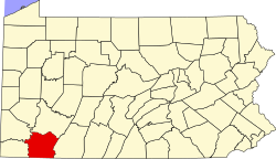 map of Pennsylvania highlighting Fayette County