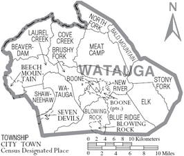 Kaart van Watauga County